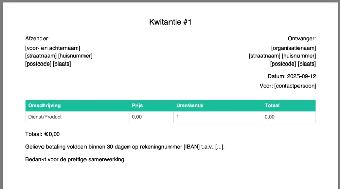 Voorbeeld van een kwitantie